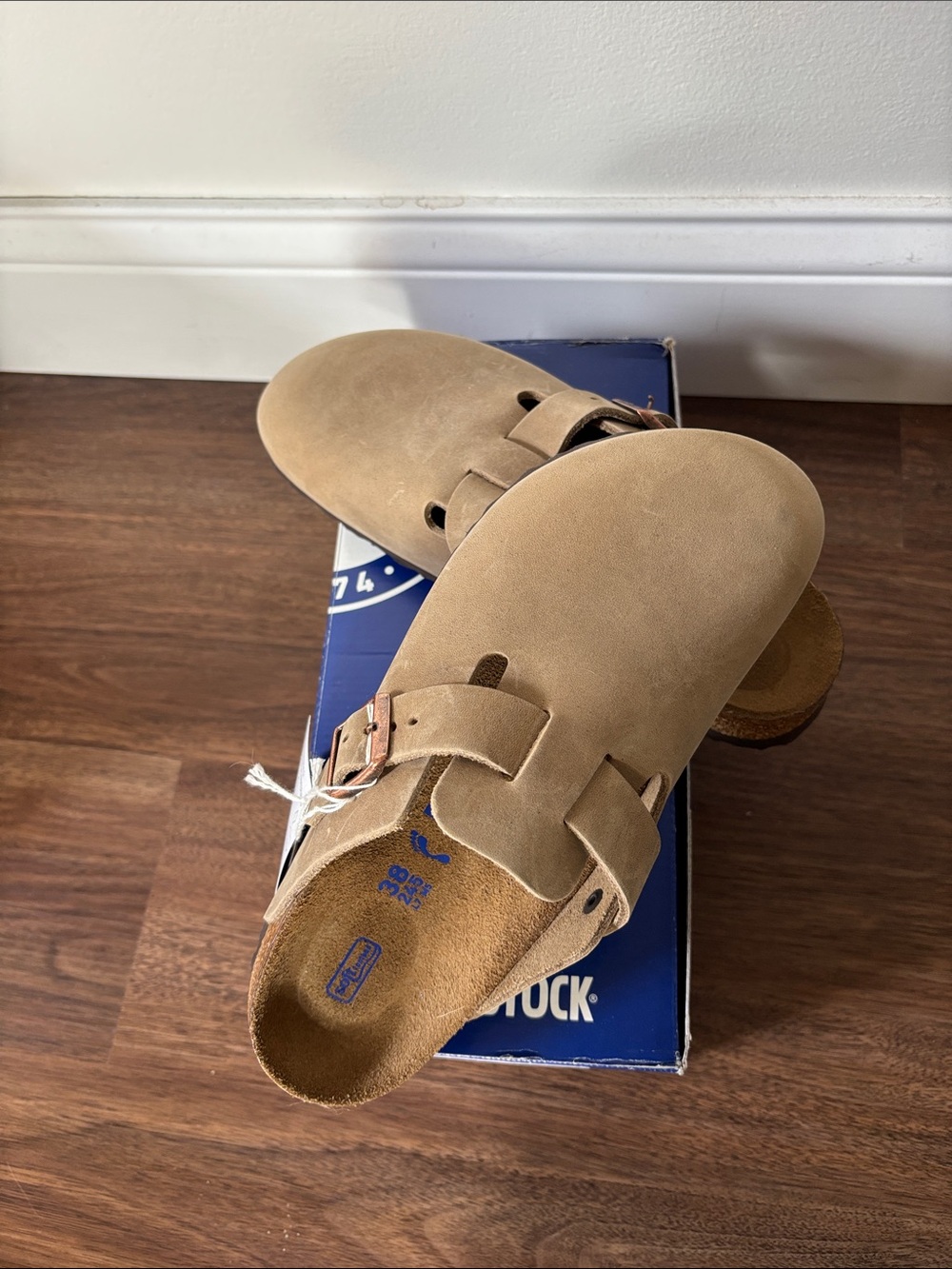 Birkenstock Clogs in Tan Nubuck with Buckle
